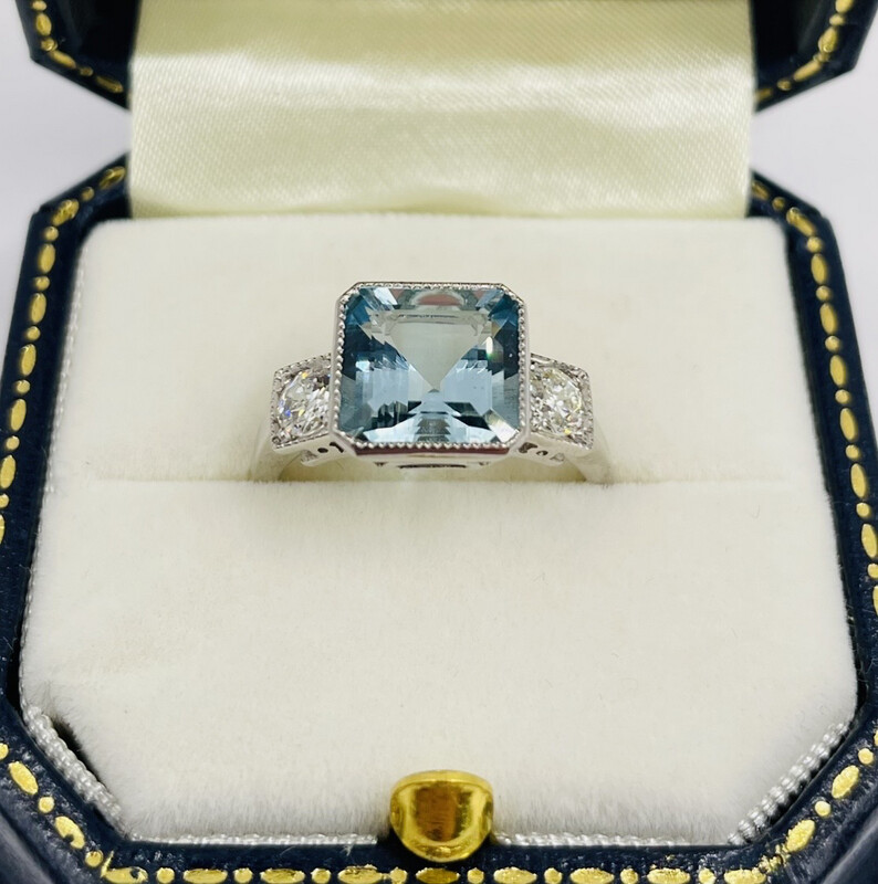 2.50ct Aquamarine And Diamond Platinum Ring
