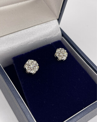 Diamond Cluster Stud Earrings .70ct In 18ct white Gold