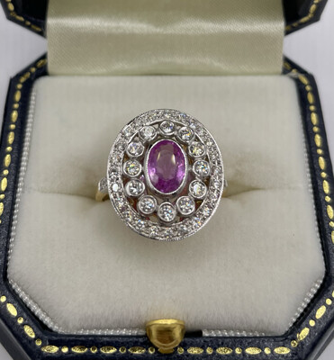 1ct Pink Sapphire And Diamond 18ct Silver set Ring.