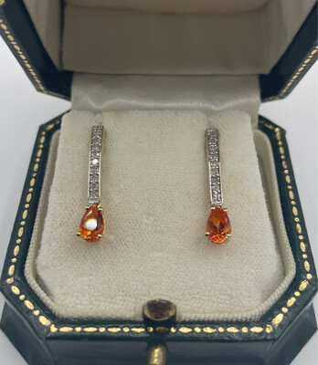 Diamond Drop Earrings With Pear Cut Citrines Set In 9ct Gold