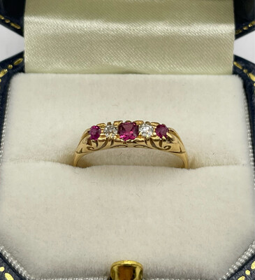 Victorian Ruby And Old Cut Diamond 5 Stone 18ct Gold Ring