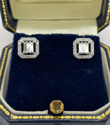 Square Diamond Earrings Set In 18ct white Gold. Aprox .80ct.