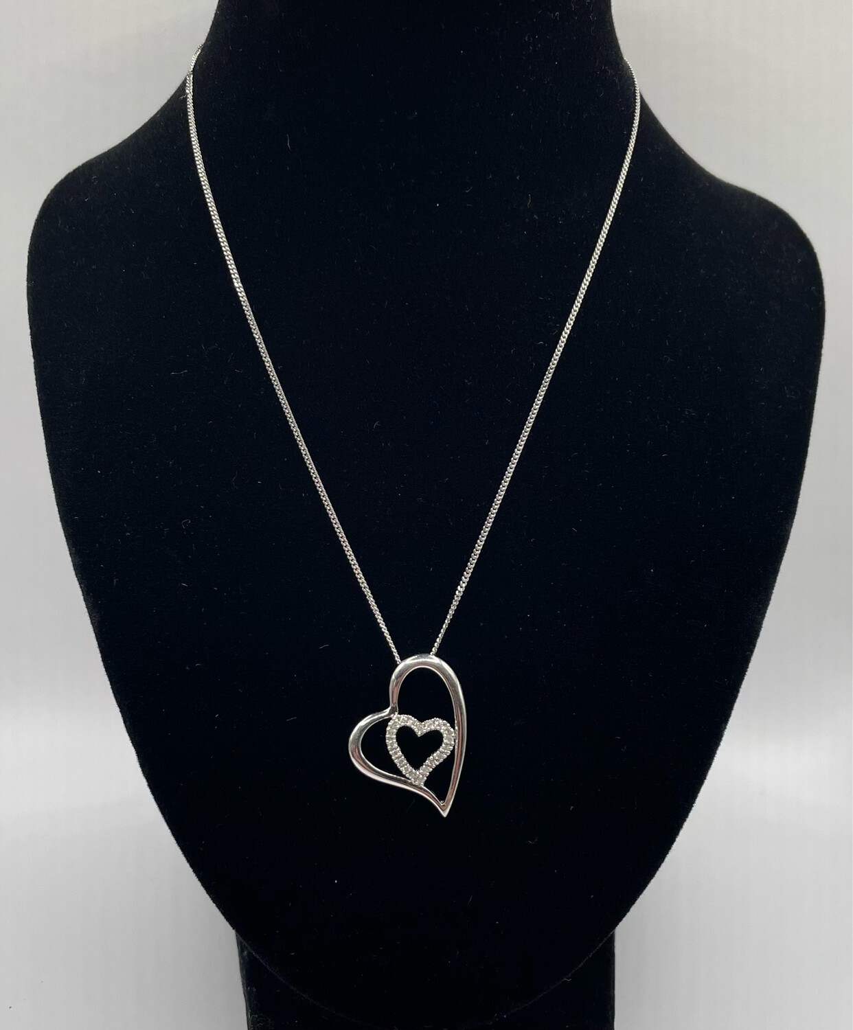 9ct White Gold Diamond Double Heart Pendant