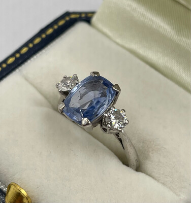 Vintage Natural Sapphire And Diamond Three Stone Ring