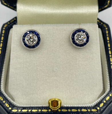 Sapphire And Diamond 18ct White Gold Target Earrings
