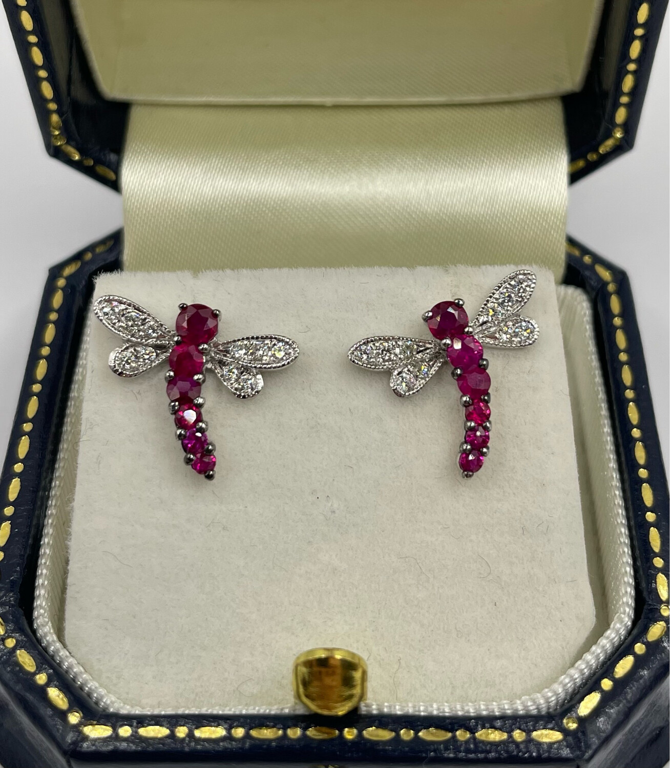 Gorgeous .80ct Ruby And Diamond 18ct Dragonfly Earrings