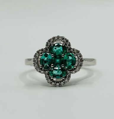 18ct .90ct Emerald & .20ct Diamond Clover Ring In “Van Cleef & Arpels” Design