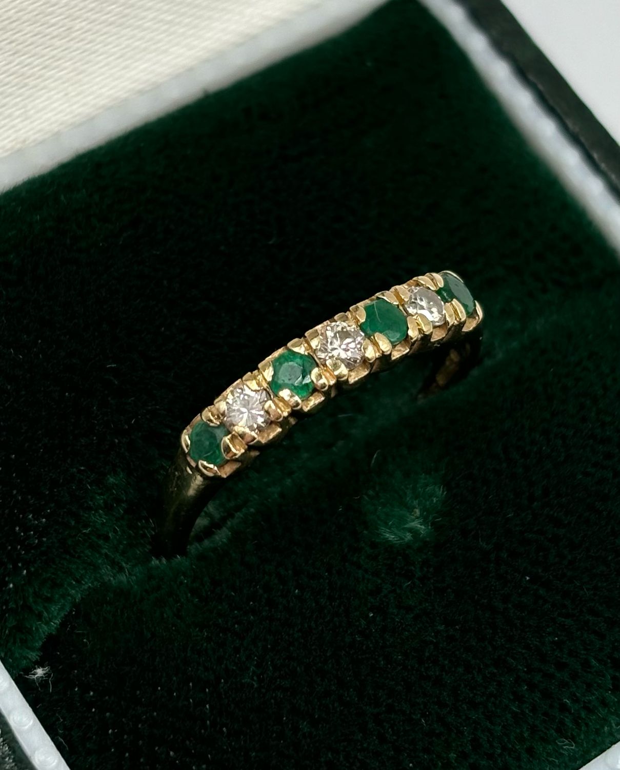 Vintage 9ct Emerald And Diamond Half Eternity Ring
