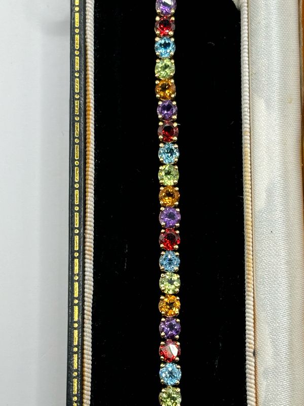 9ct Yellow Gold Multi Gem Tennis Bracelet