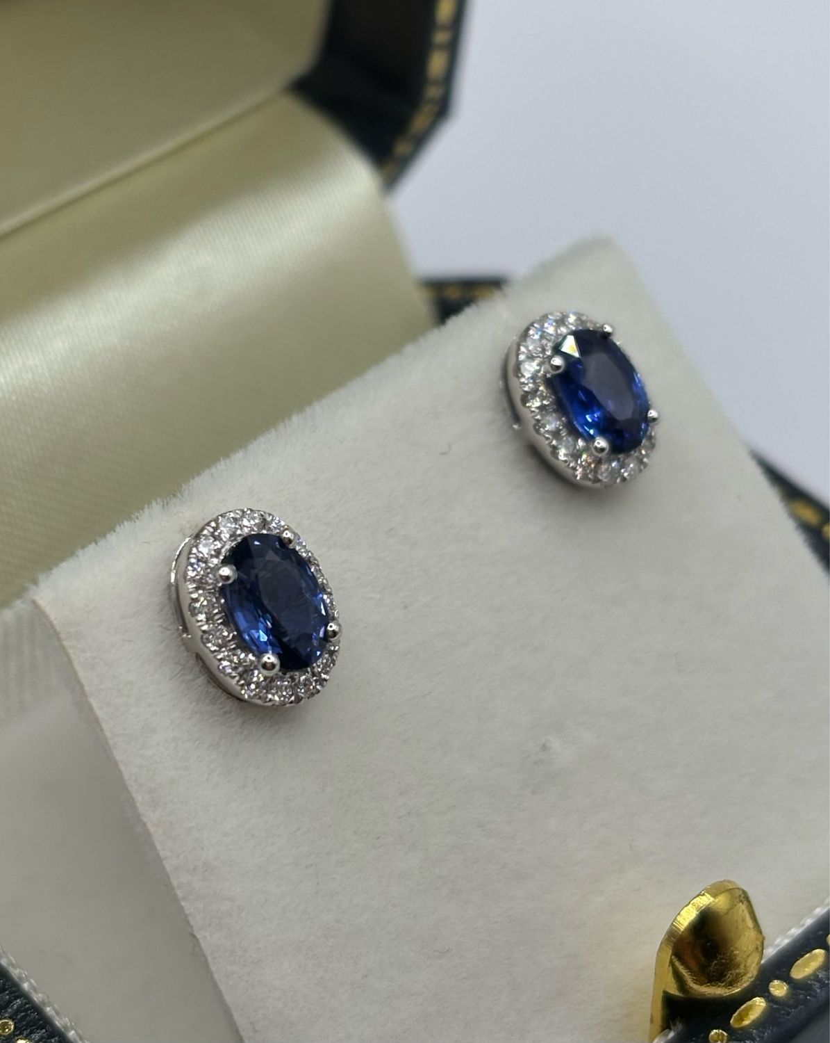 1ct Oval Sapphire & Diamond 18ct White Gold Stud Earrings