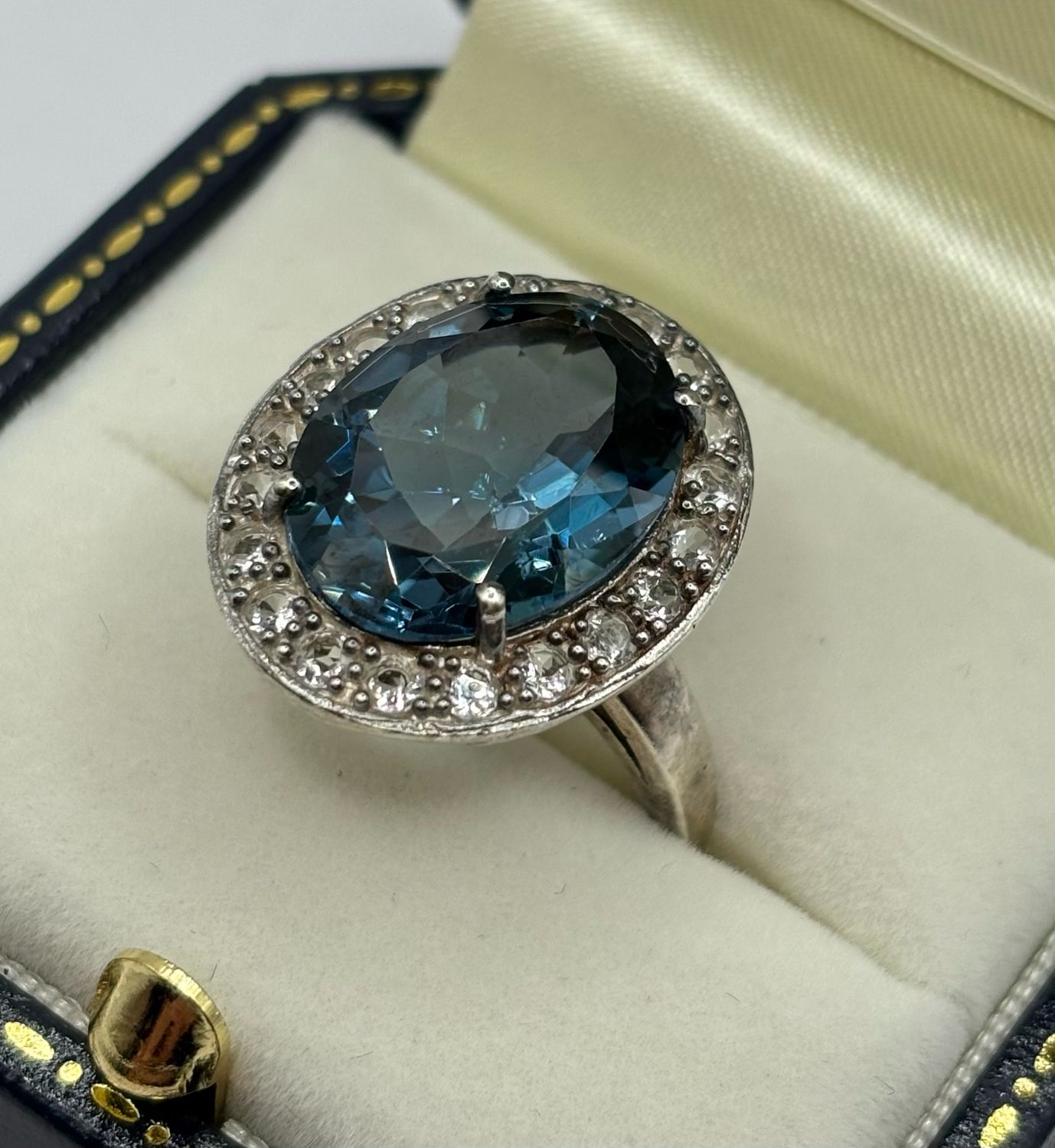Vintage London Blue Topaz & Quartz Silver Dress Ring