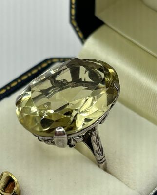 Art Nouveau Large Lemon Citrine Silver Ring