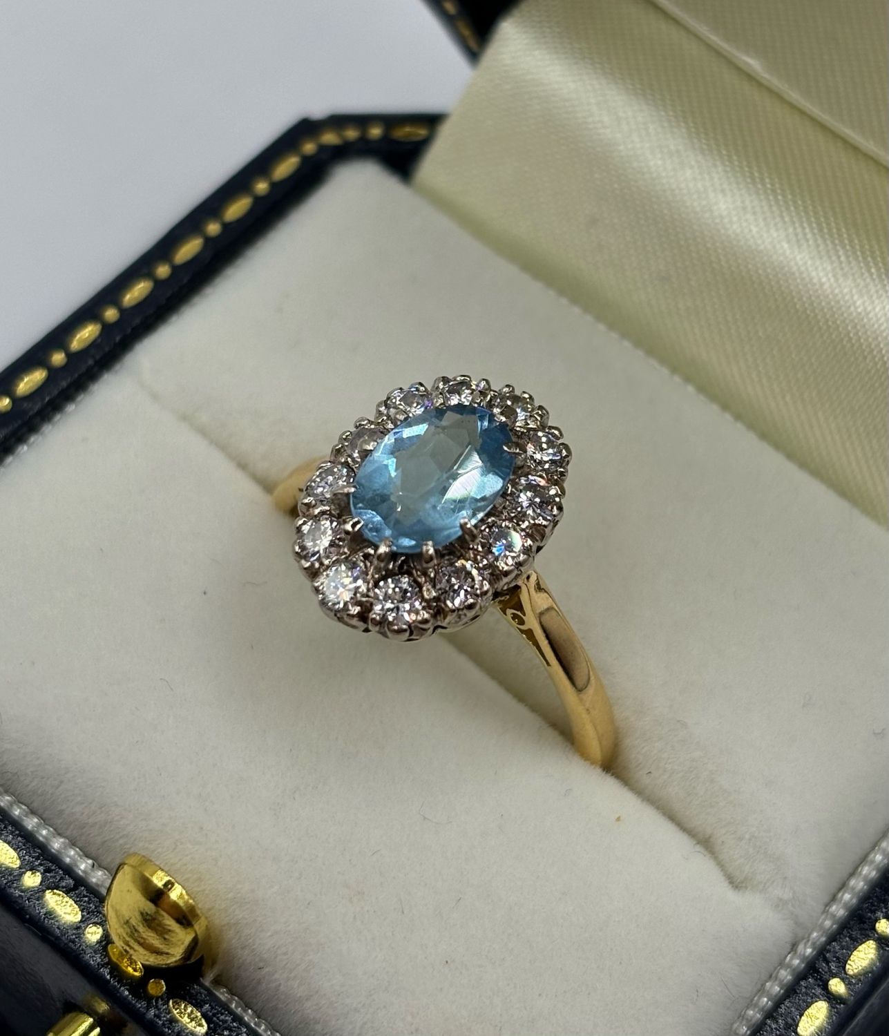 Vintage Oval Aquamarine And Diamond 18ct Gold Ring