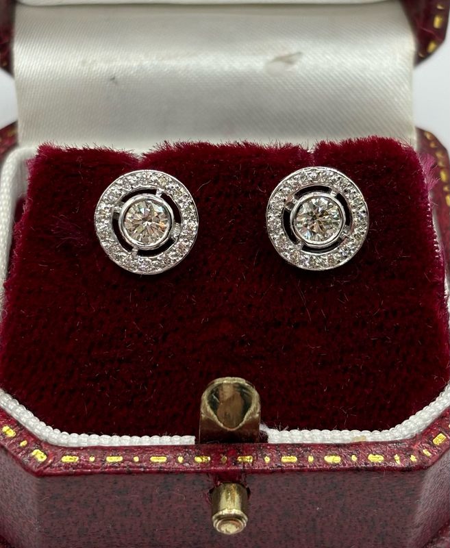 18ct .80ct Diamond Fixed Halo Stud Earrings