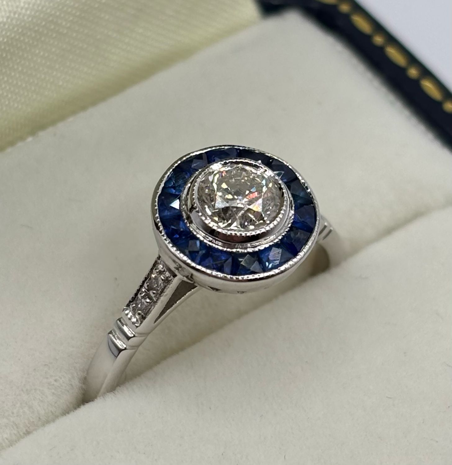Sapphire And .52ct Diamond 18ct White Gold Target Ring.