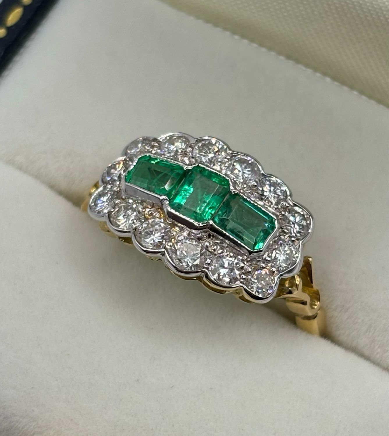 18ct .70ct Emerald And .70ct Diamond Cluster Ring