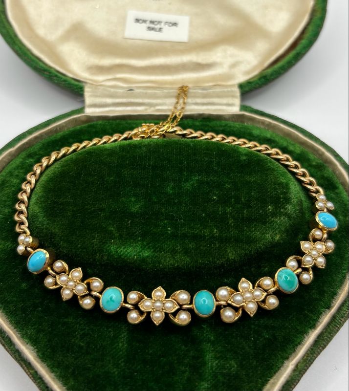 Edwardian 15ct Pearl And Turquoise Bracelet C.1910