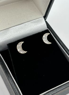 9ct Gold Small Diamond Moon Modern Stud Earrings