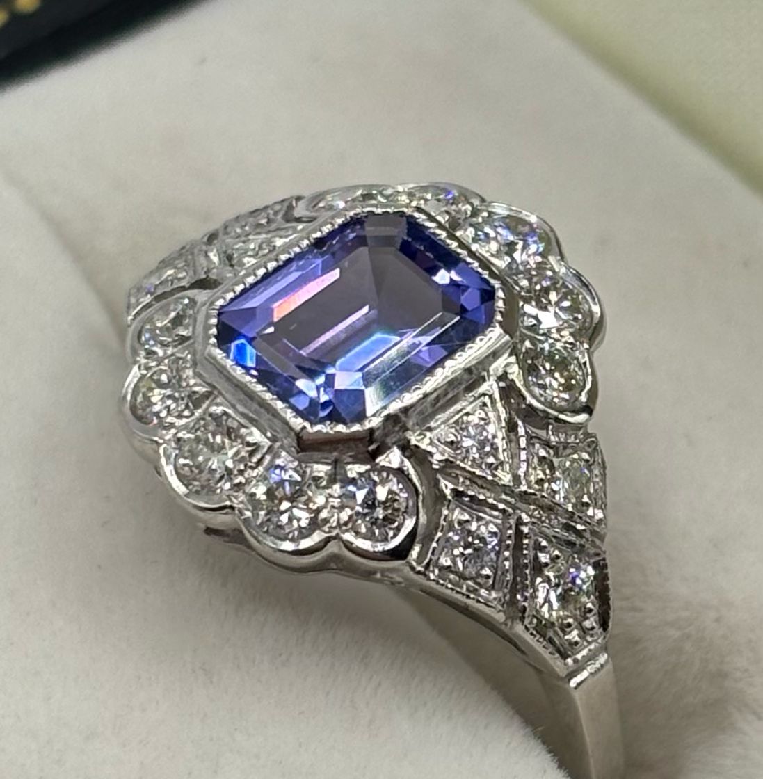 Platinum 1.50ct Tanzanite And .55ct Diamond Deco Style Ring