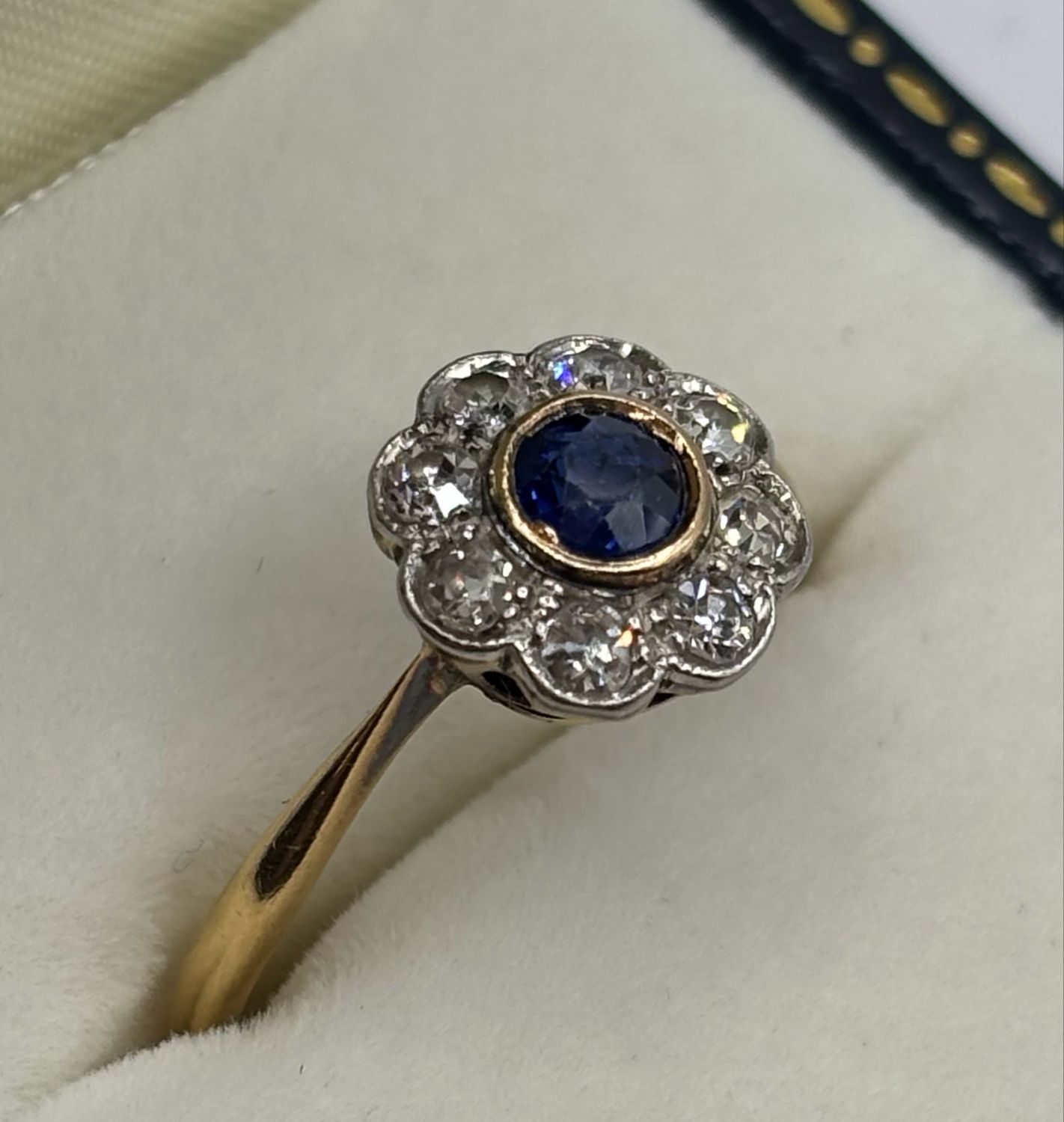 C.1910 Sapphire And 18ct Diamond Daisy Antique Ring