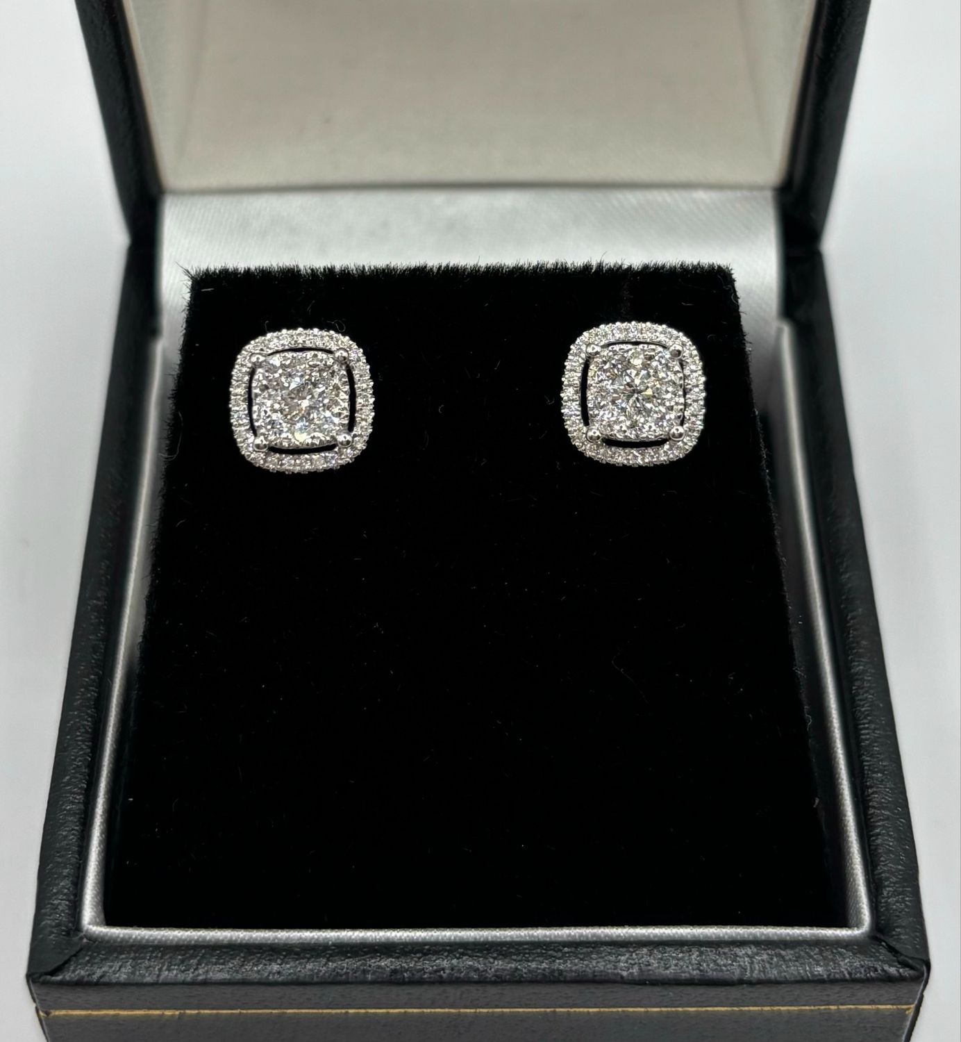 18ct White Gold Square Diamond Cluster Halo Studs
