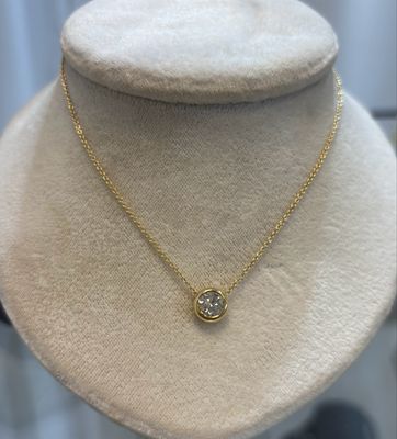 18ct Yellow Gold .70ct Brilliant Cut Diamond Pendant In Rub Over Setting