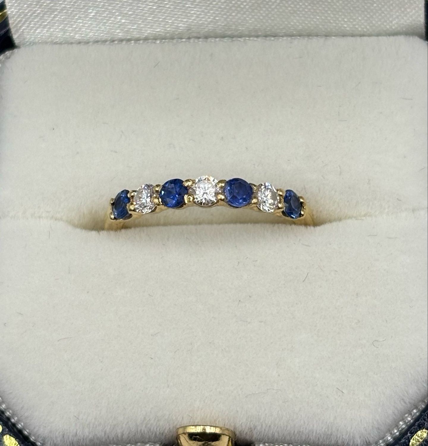 Vintage C.2007 London Sapphire & Diamond 18ct Yellow Gold Half Eternity Ring