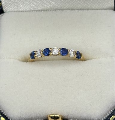 Vintage C.2007 London Sapphire & Diamond 18ct Yellow Gold Half Eternity Ring