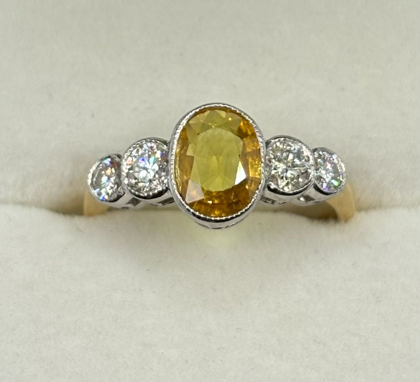 1.20ct Yellow Sapphire & .60ct Diamond Deco Style 18ct White Gold Ring