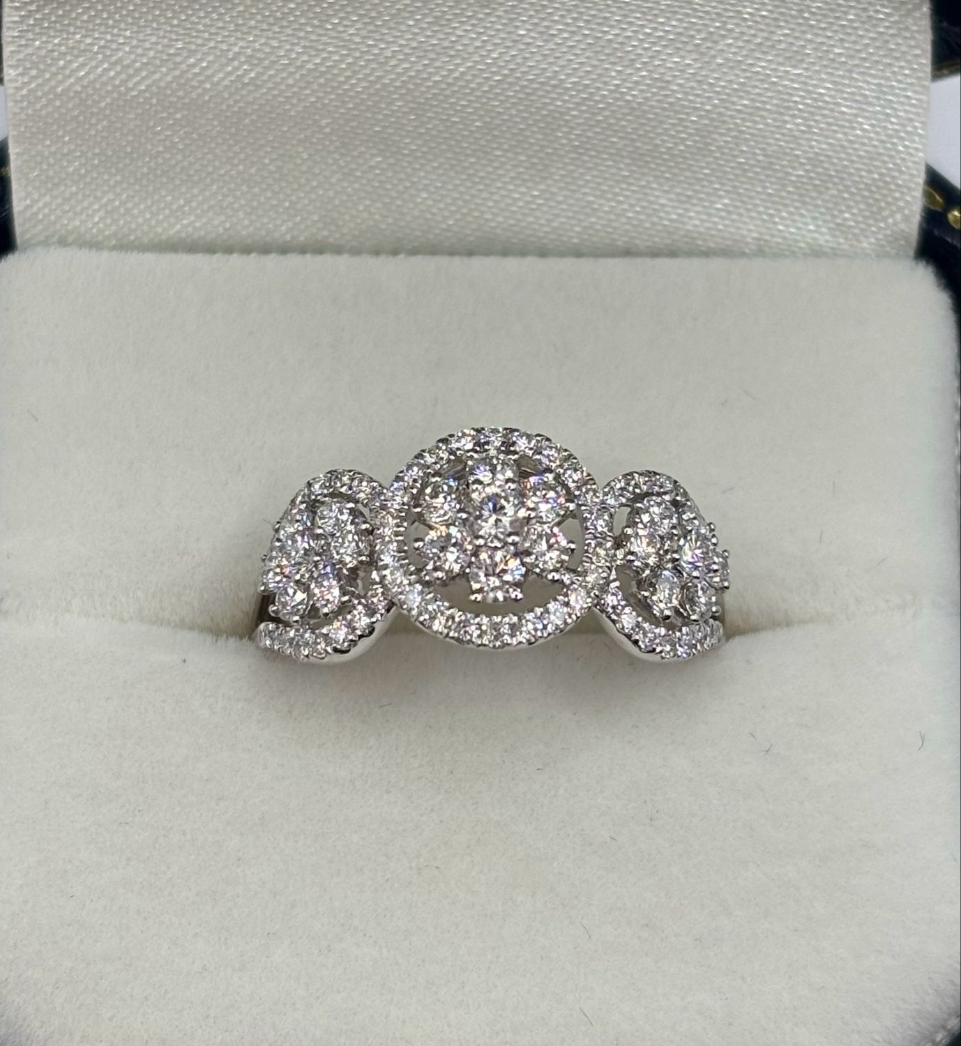 18ct White Gold Triple Cluster Modern Diamond Ring