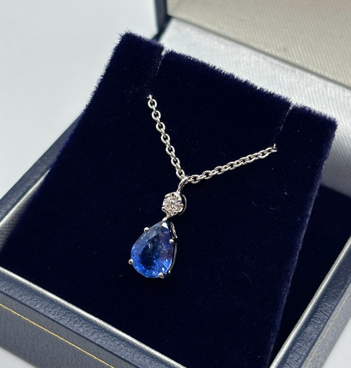 Beautiful 1ct Pear Drop Sapphire And Diamond 18ct White Gold Pendant