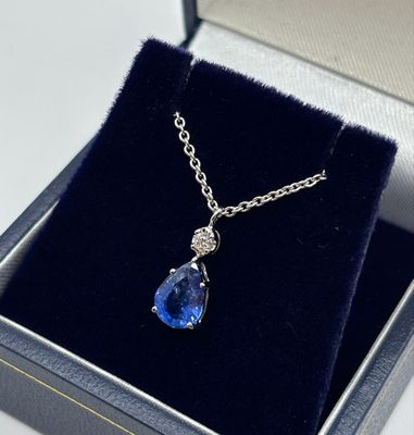 Beautiful 1ct Pear Drop Sapphire And Diamond 18ct White Gold Pendant