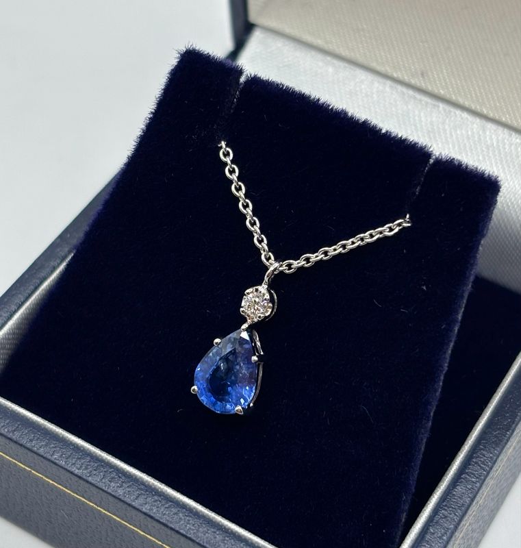 Beautiful 1ct Pear Drop Sapphire And Diamond 18ct White Gold Pendant