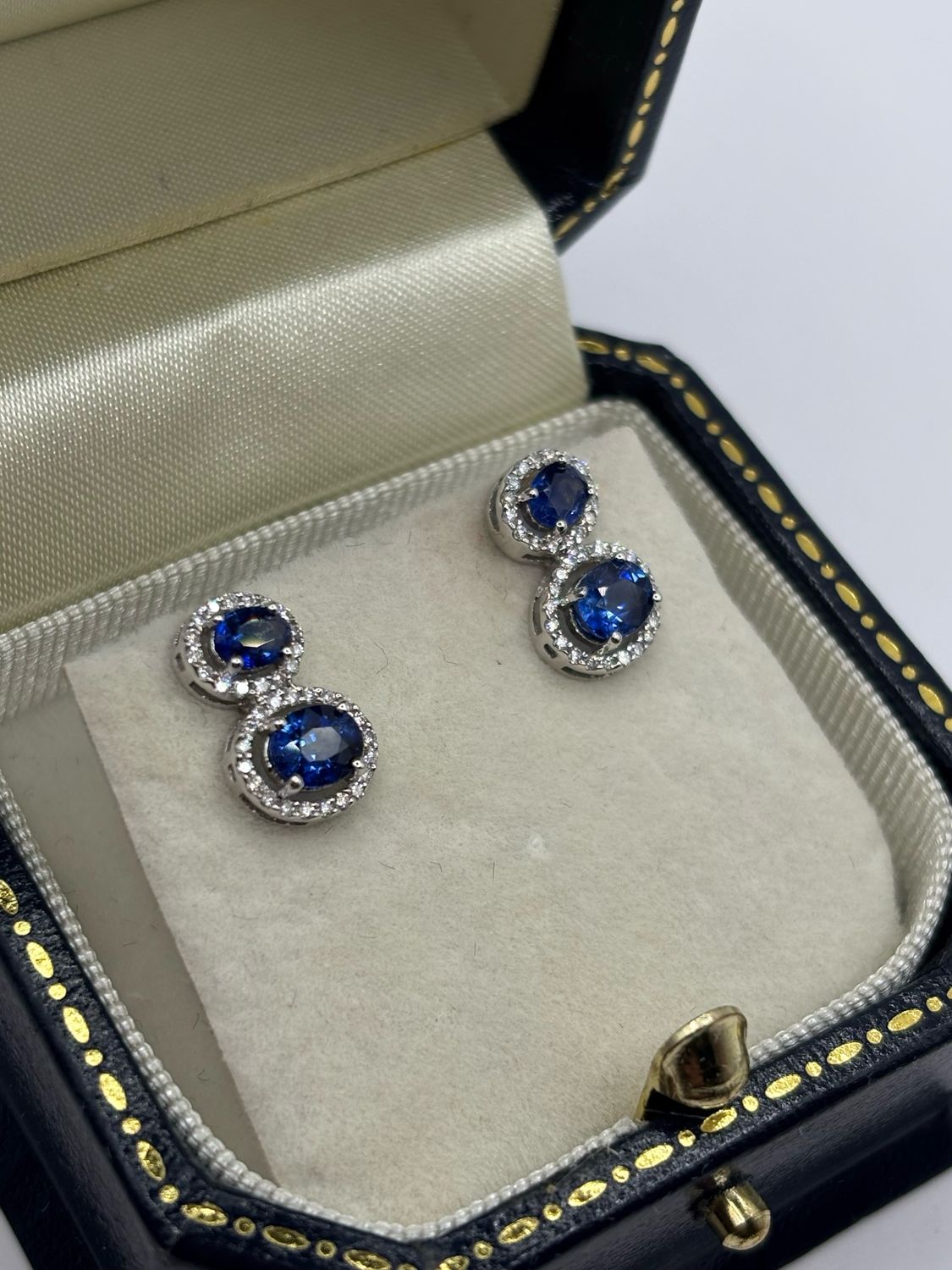 Double 1.30ct Sapphire & Diamond Cluster 18ct Earrings.