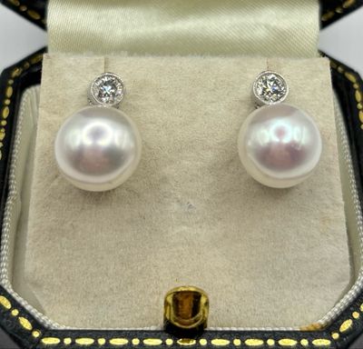 Classic 18ct White Gold .40ct Diamond And Pearl Stud Earrings