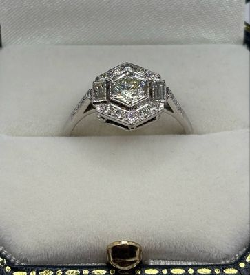 Platinum Deco Style Diamond Ring In Hexagonal Shape Aprox .95ct