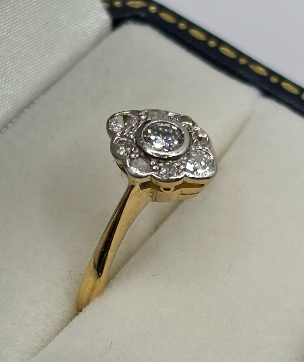 Vintage 18ct Yellow Gold Diamond Ring In Navette Style.