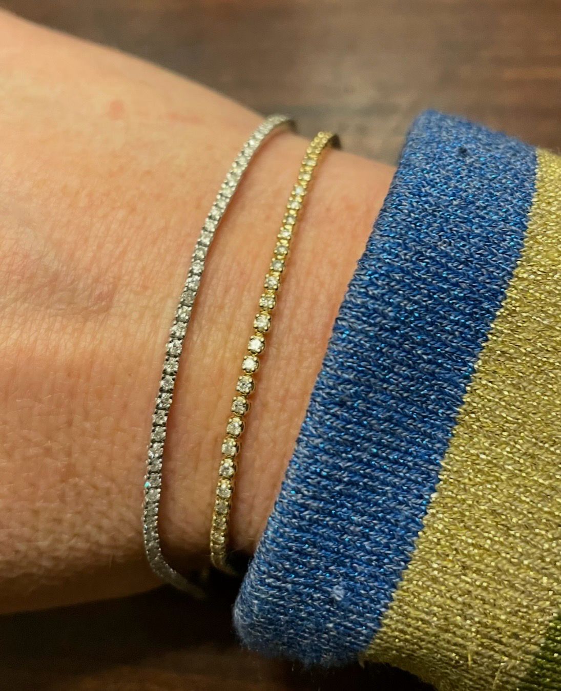 18ct Yellow Gold 1ct Diamond Tennis Bracelet (on Right)