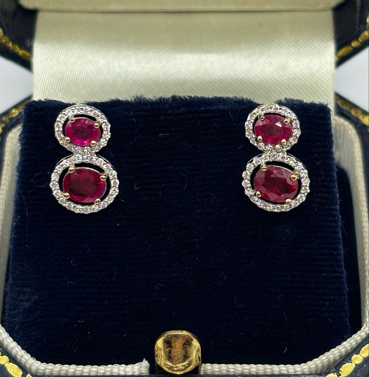 18ct white Gold Double 1ct Ruby & Diamond Earrings