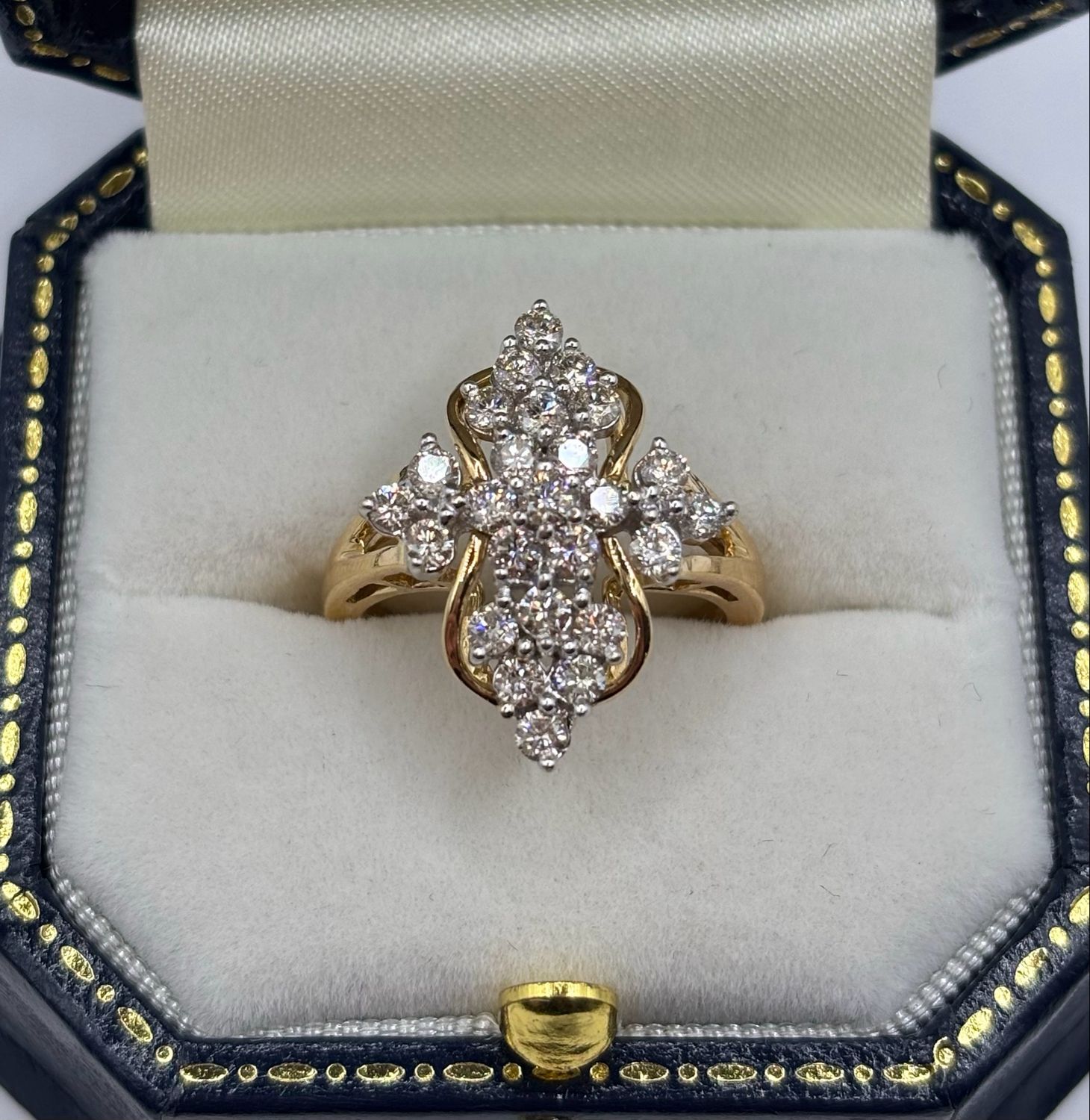 1ct Diamond Nevette Shaped Cluster Ring Set In 18ct Yellow Gold