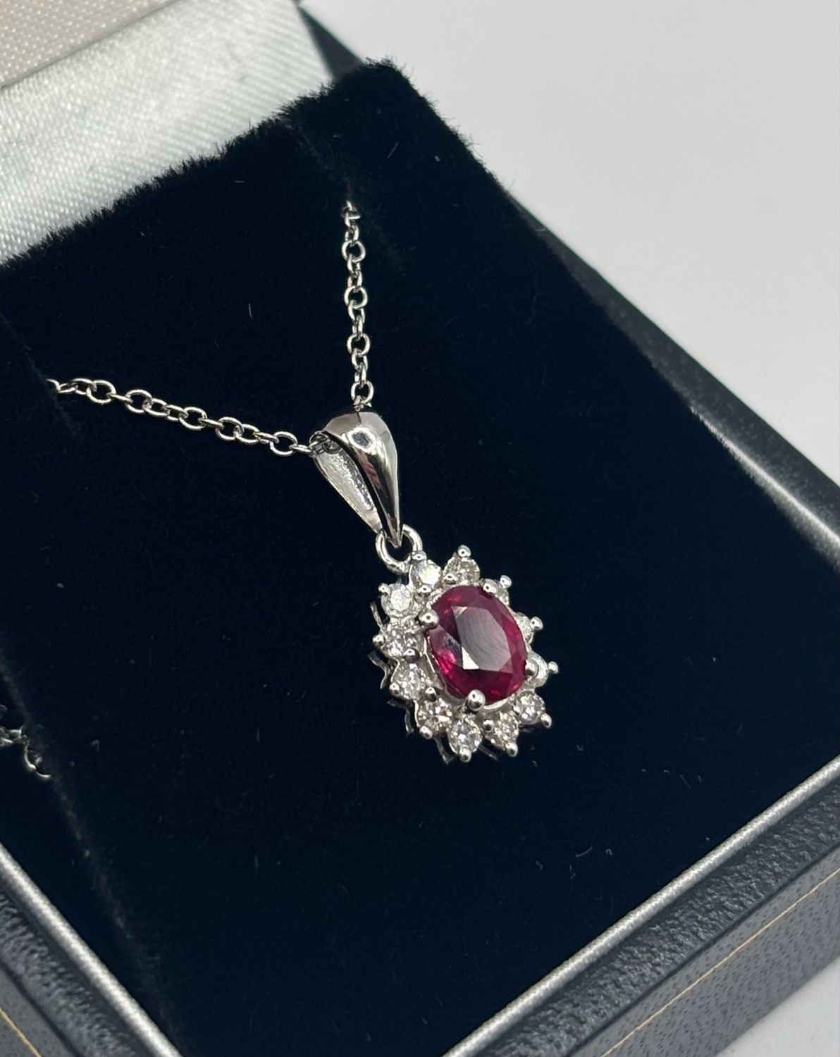 18ct White Gold .60ct Oval Ruby & Diamond Pendant