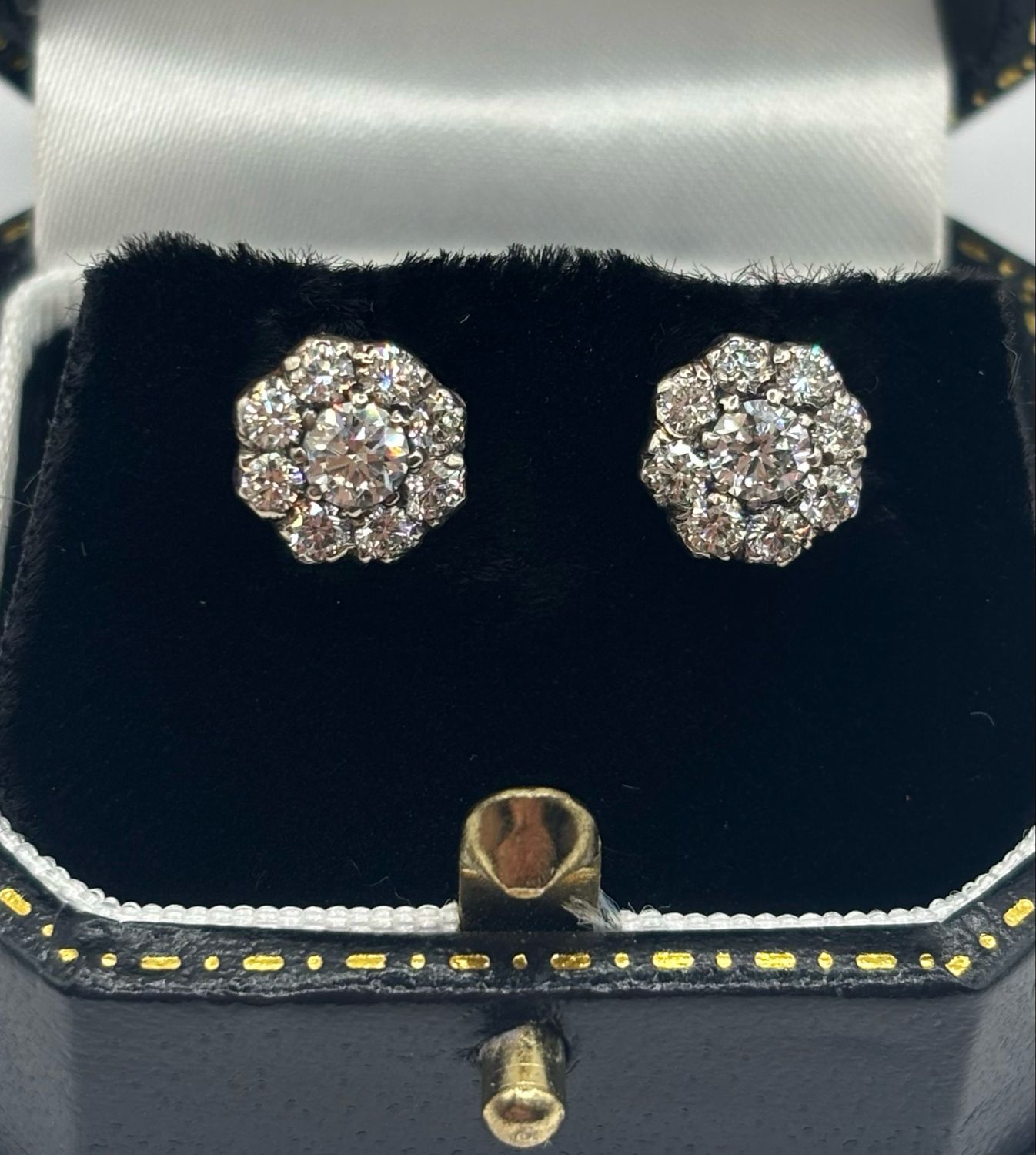 1.20ct Diamond Cluster Studs Silver-set On 18ct Yellow Gold