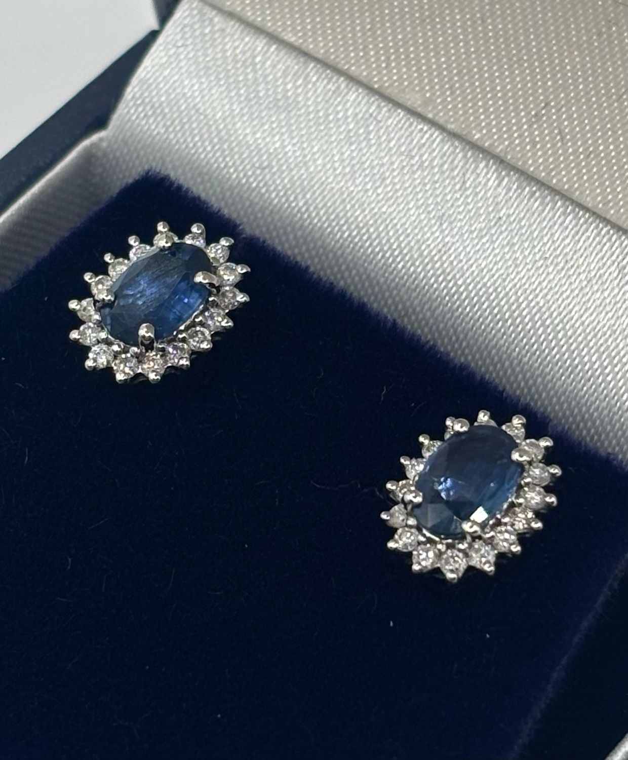 18ct White Gold .80ct Sapphire & Diamond Over Stud Earrings