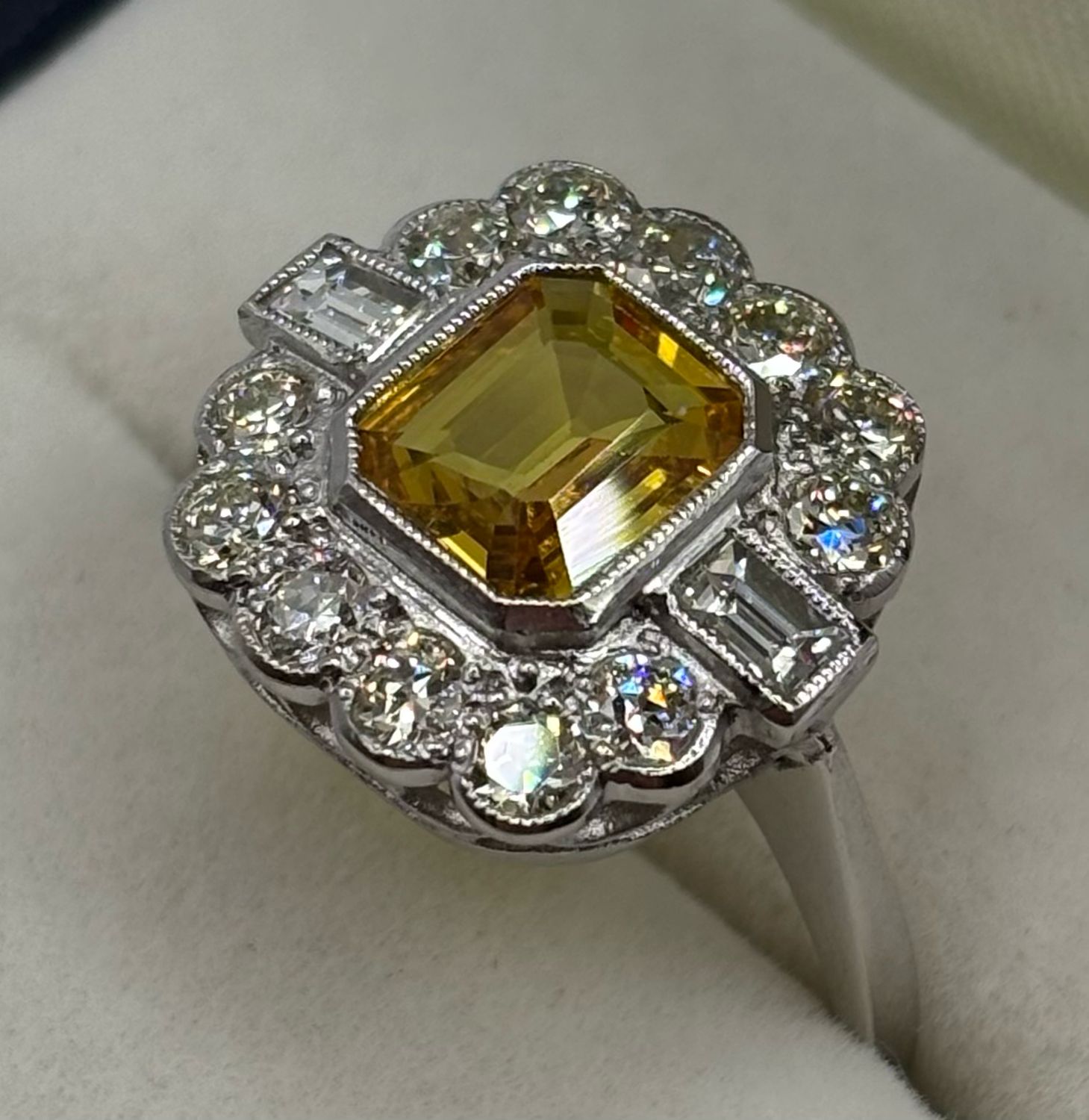 Large 1.35ct Yellow Sapphire And .80ct Diamond Ring