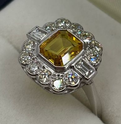 Large 1.35ct Yellow Sapphire And .80ct Diamond Ring