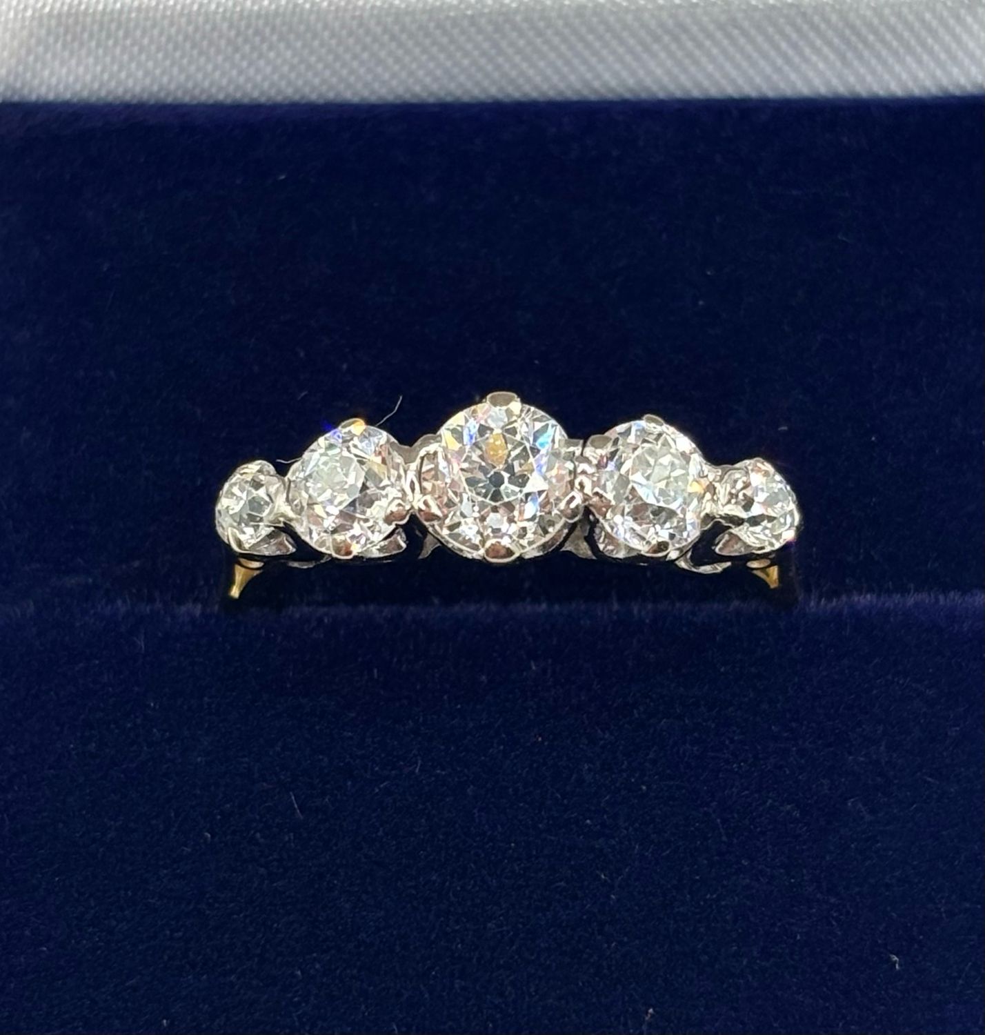 C.1930 Antique Diamond Five Stone Ring 18ct Yellow Gold And Platinum Top
