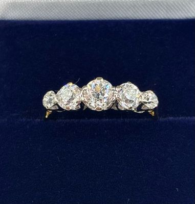 C.1930 Antique Diamond Five Stone Ring 18ct Yellow Gold And Platinum Top