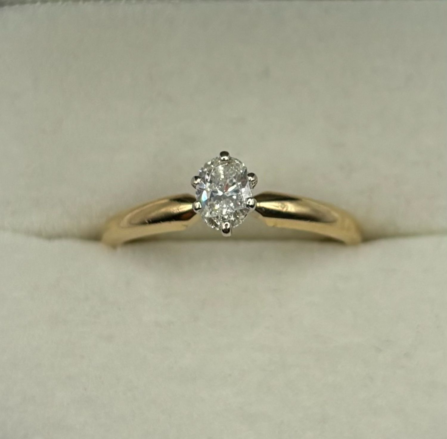 14ct Yellow Gold Ring With An Oval .33ct Diamond In Six Claw Setting