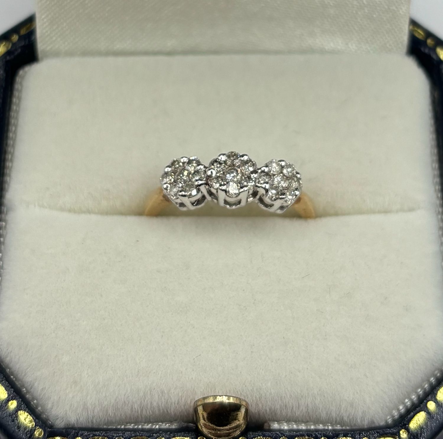 Preloved Triple Cluster Diamond 9ct Gold Ring