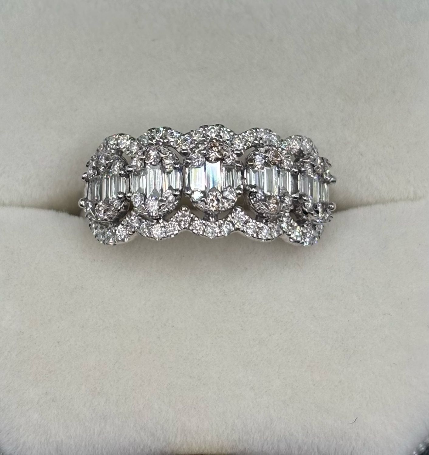 18ct White Gold Ring With .75ct Of Baguette & Brilliant Cut Diamonds.